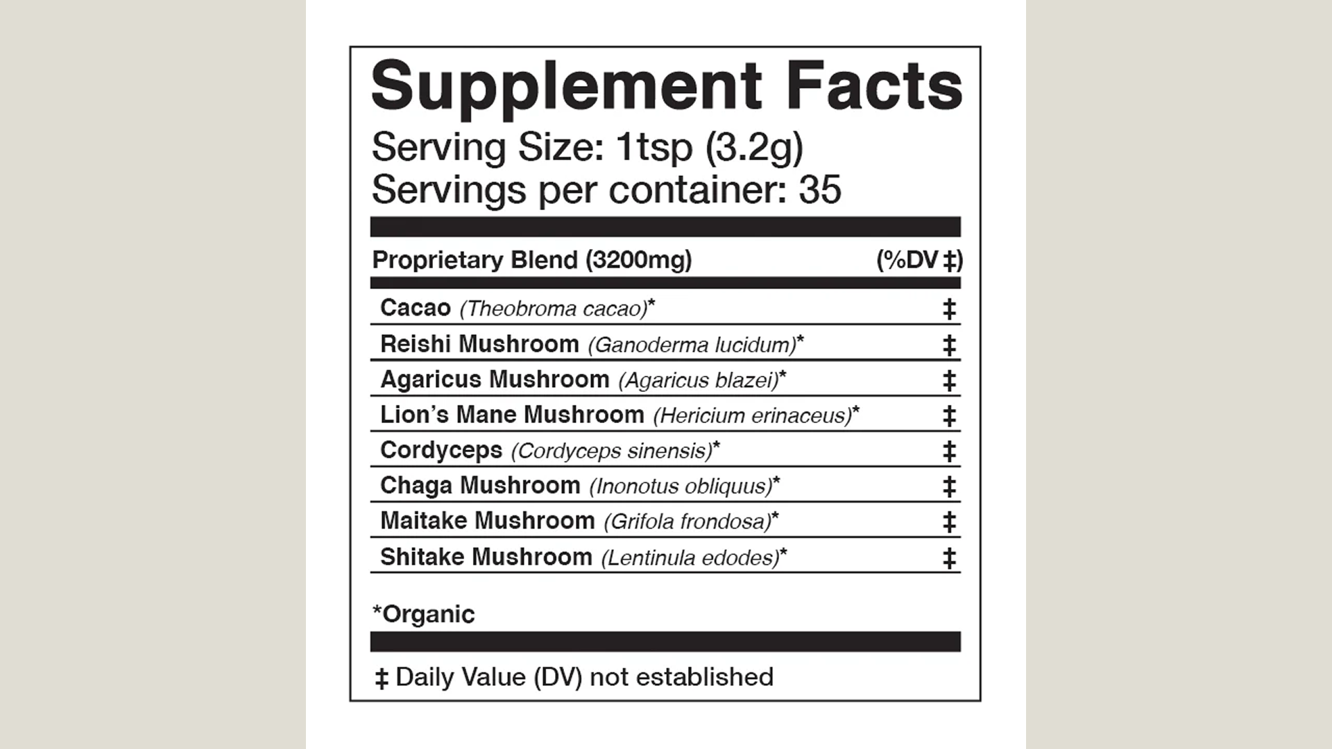 ADAPTOGENIC Powder | Organic, 7 Medicinal Mushrooms + Cacao